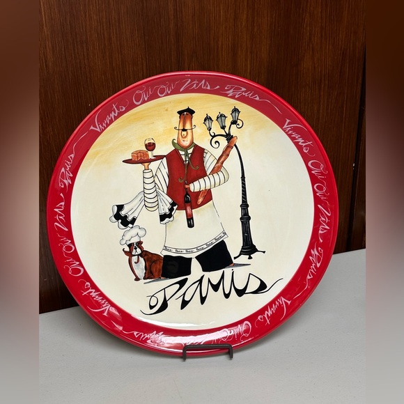 CERTIFIED INTERNATIONAL SERVING ROUND PLATE PARIS CHEFS MOTIFS COLLECTION - Picture 1 of 12